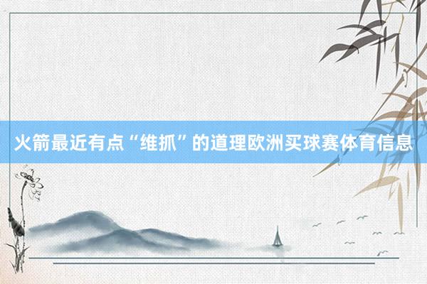 火箭最近有点“维抓”的道理欧洲买球赛体育信息